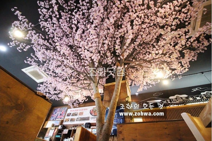 인천 닭권브이치킨토리 300점 — 부스 옆 벚꽃나무