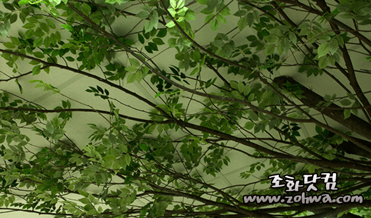 화성 유도실업 구내식당 — 천장을 덮은 잎사귀