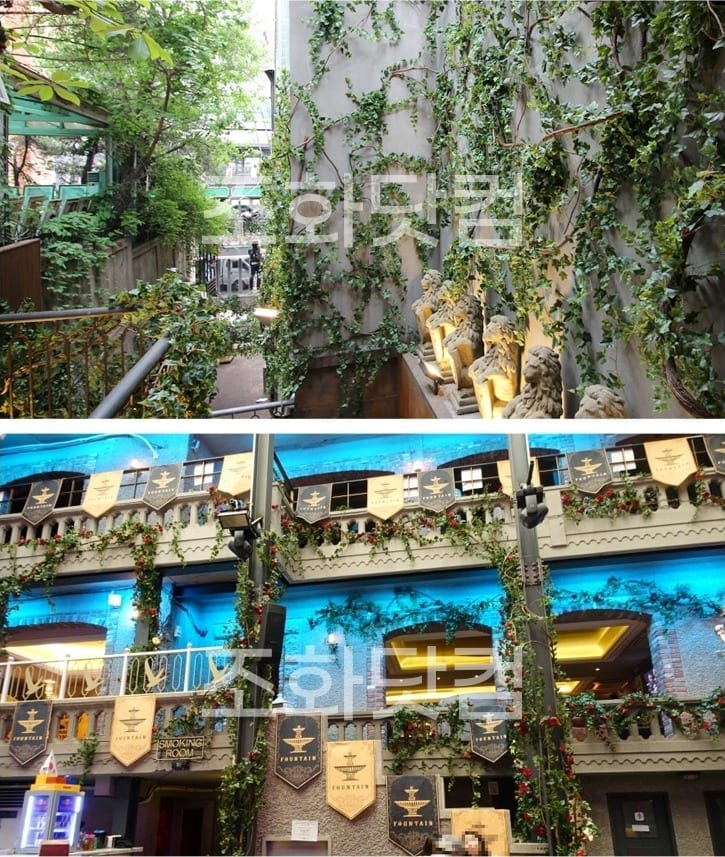이태원 더 파운틴 — 낮과 밤의 넝쿨 외벽