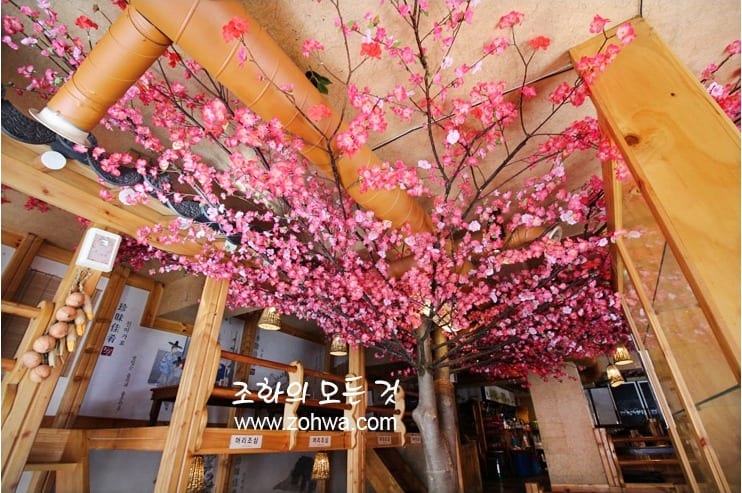 대구 정선생 경북대점 — 목재 기둥과 매화