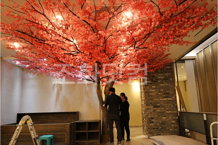 서울 매화쌈밥 잠실점 — 사진 배경이 되는 매화 천장