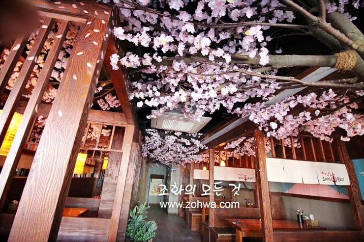 서울 오이시 이자카야 — 붉은 등과 벚꽃