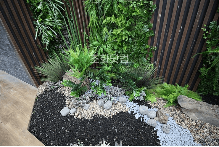 파주 JTBC 로스쿨 촬영장 — 흰 자갈과 화산석 비율까지 맞춘 화단 디테일