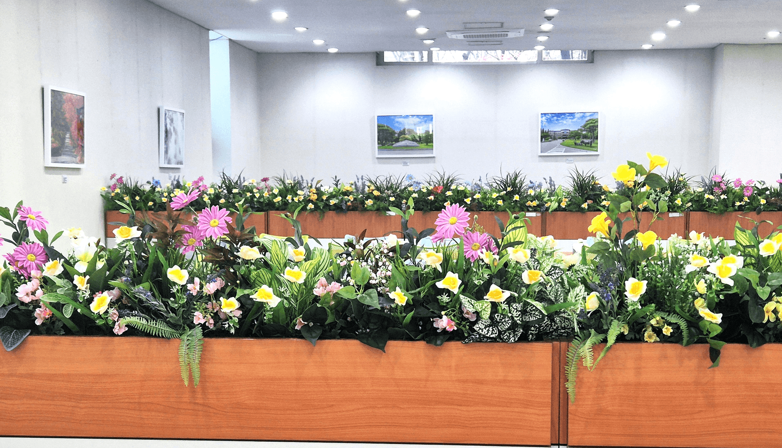 충남 천안 연암대학교 — 2단으로 배치된 플랜트박스와 교체 가능한 꽃 구성