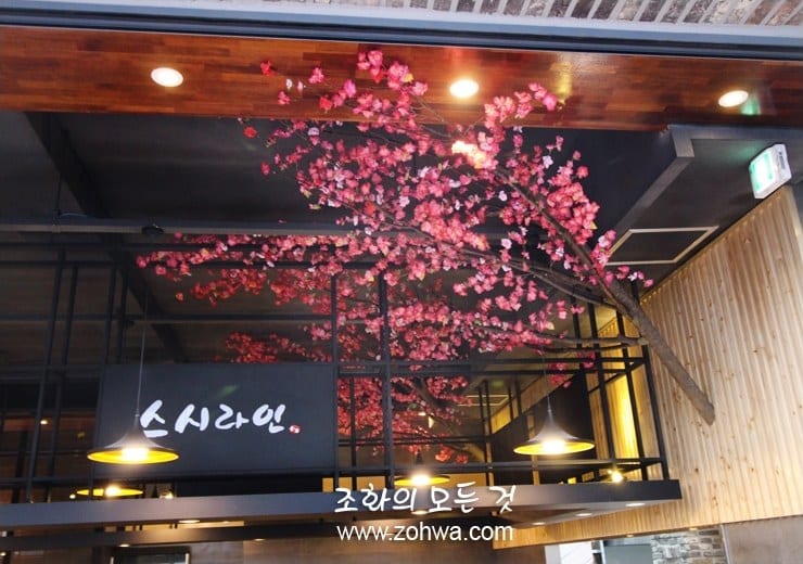 당진 스시라인 초밥뷔페 — 매장 전체를 덮은 매화