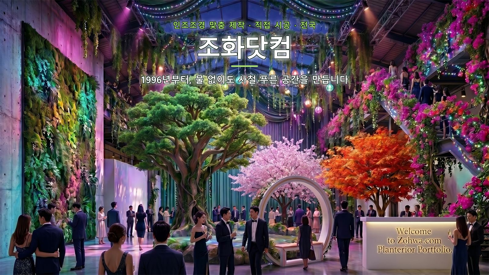 조화닷컴 인조조경 시공 현장 — 사무실에 인조 갈대·풀로 조성한 플랜트박스 화단